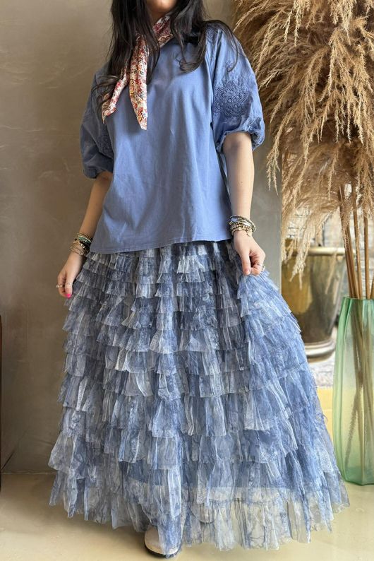 Atik Bubble Sleeve Top Denim /8=